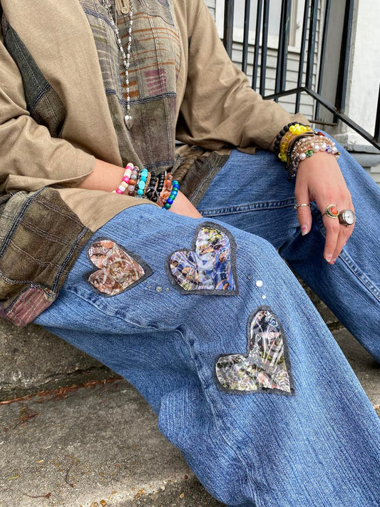 upcycled heart jeans