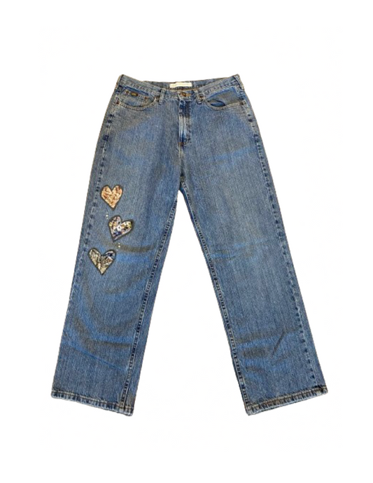 upcycled heart jeans